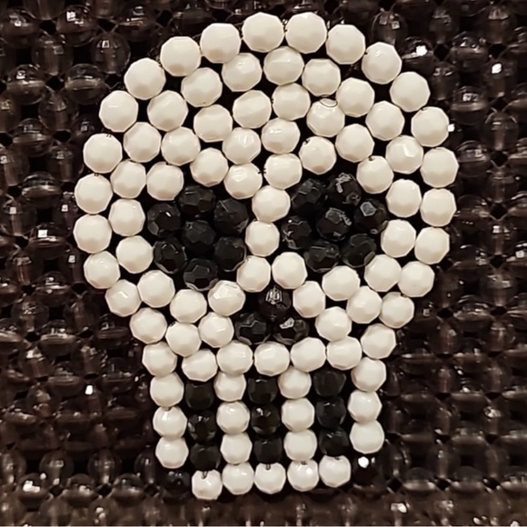 NWT Bouffants & Broken Hearts by Kendra Dandy Grey-Purple Beaded Skull Bag - Picture 3 of 14